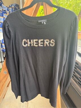 STATE Black Crewneck Sweater with Sequin CHEERS Detail